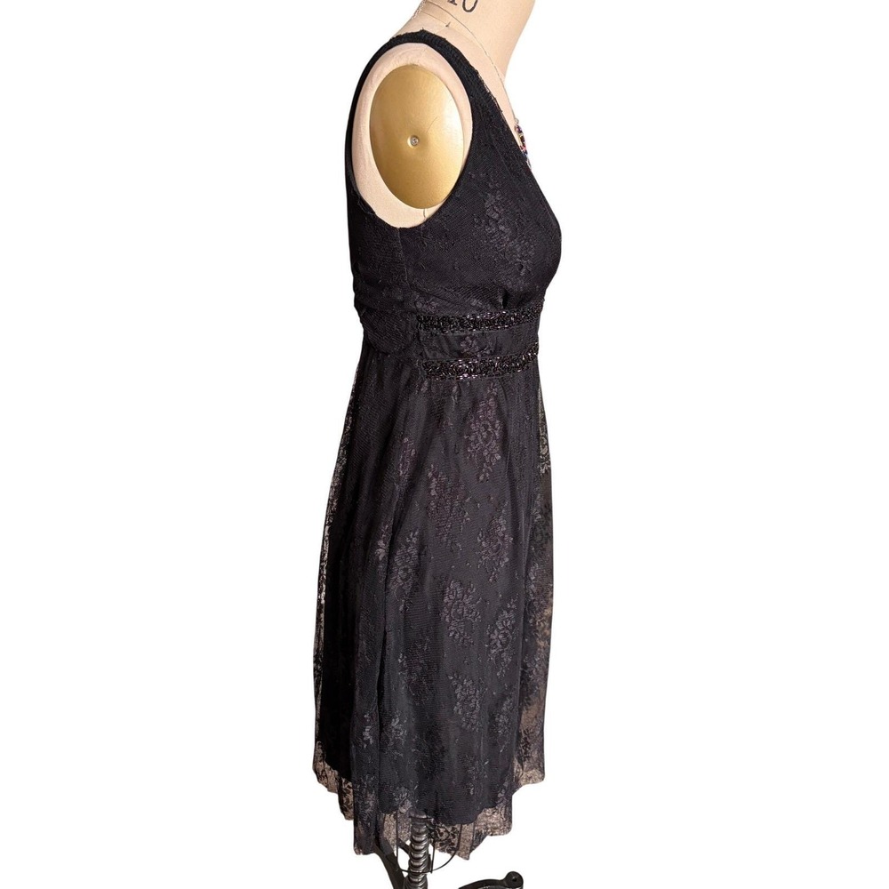 Y2K Lace Cocktail Dress Black Beaded Whimsigoth Empire Waist V-Neck Vintage - Picture 6 of 10